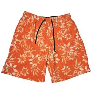 Vintage Chaps Swim‎ Trunks Men L Orange Floral Surf Board Shorts Y2K Beachwear